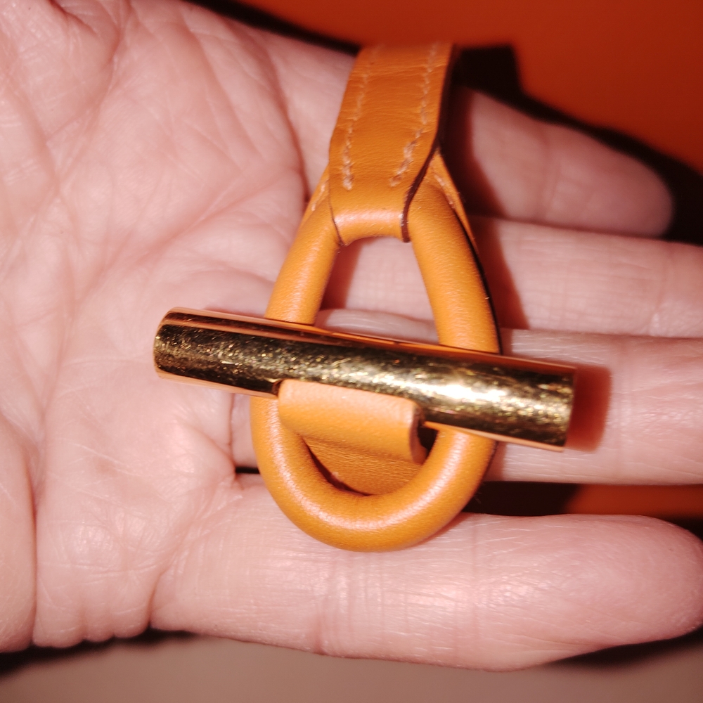 Hermes Osiris Orange Leather Wrap Bracelet Gold Hardware EXCELLENT - Picture 5 of 5